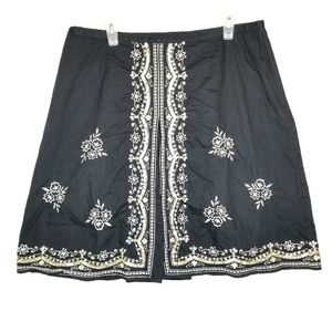 New York & Company Black A-Line Skirt with White Embroidery